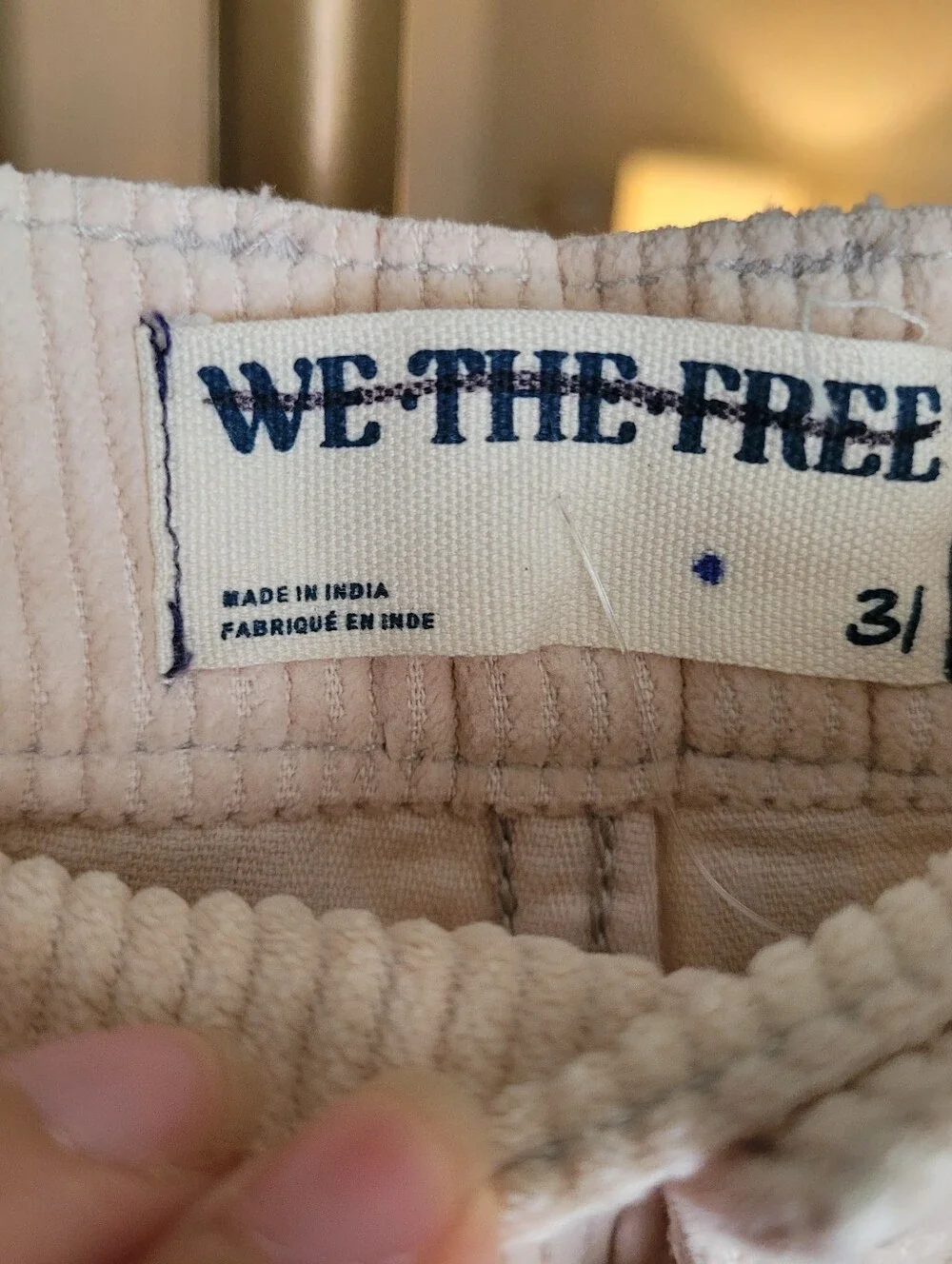 Free People We The Free Good Luck Mid-Rise Cord Barrel Pants Cream Beige Sz 31 - Picture 8 of 16